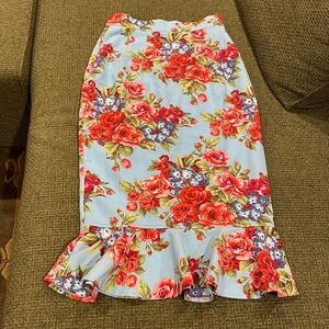 Vixen by Micheline Pitt rose printed skirt (sz s)